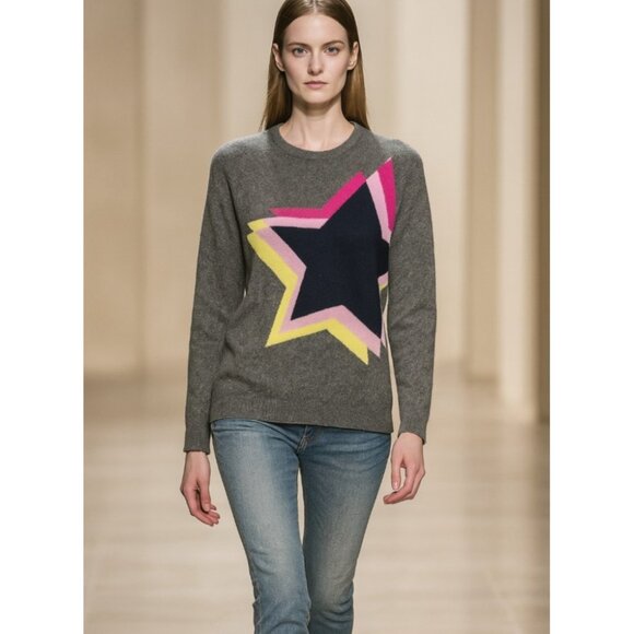 Women’s WYSE London Gray Cashmere sweater With Stars, Size 1 (Runs Big) - Picture 1 of 13